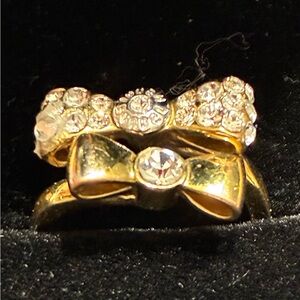 Henri Bendel Gold Bow Ring with Crystal Accents